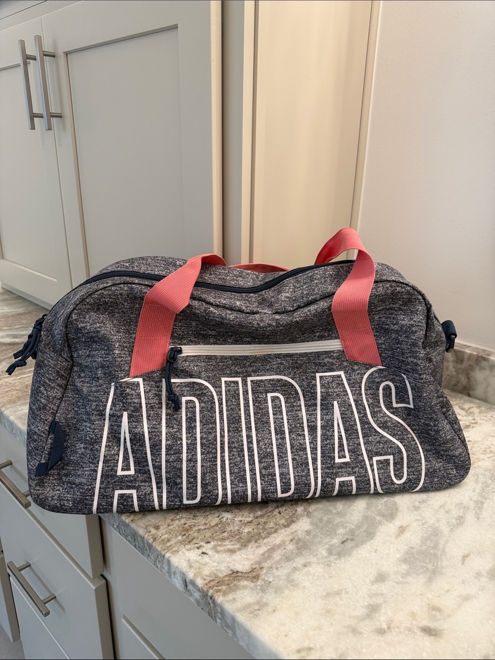 adidas Heather Gray Duffel with Pink Handles